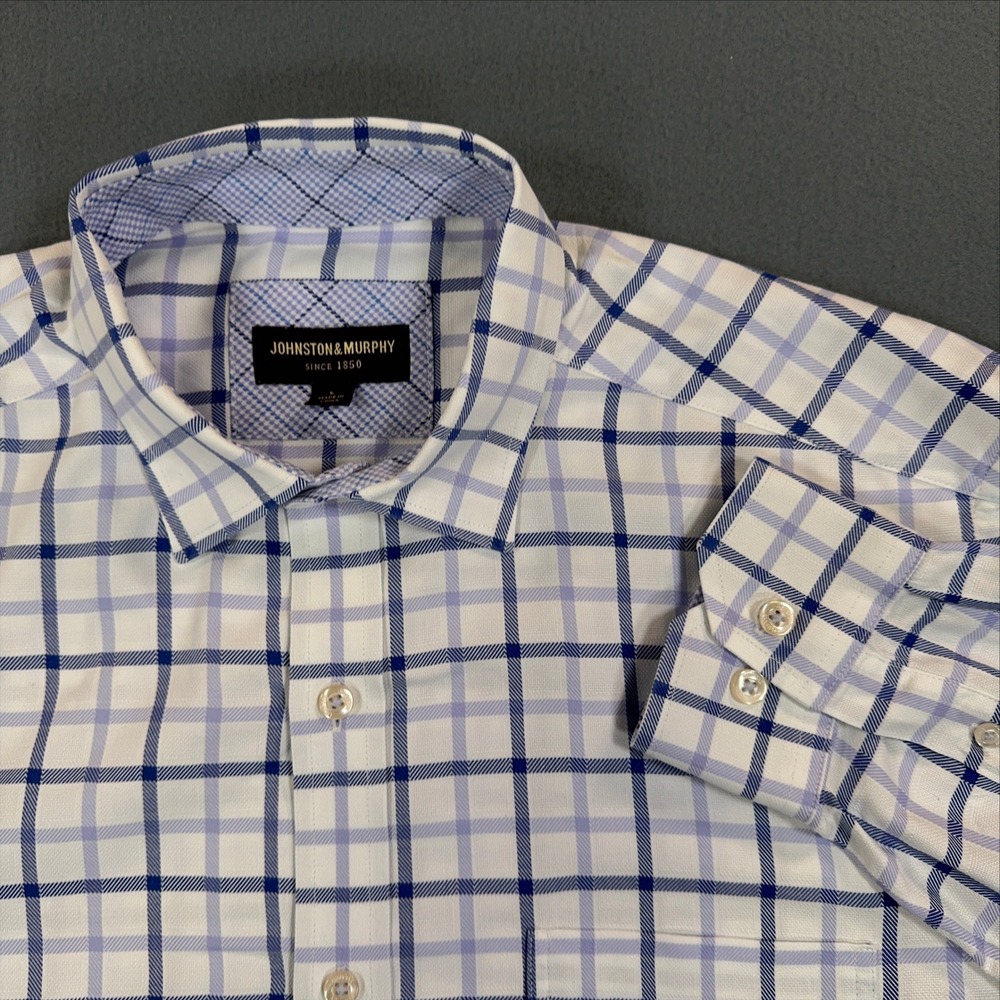 Johnston & Murphy Mens Large Blue Purple Plaid Cotton Button Down Shirt